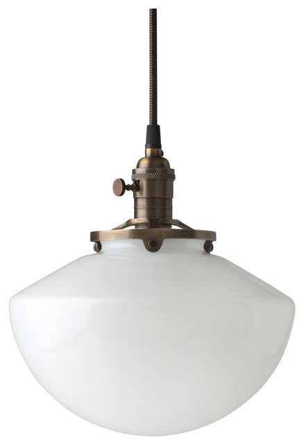 Angled White Glass Fixture, Schoolhouse Style