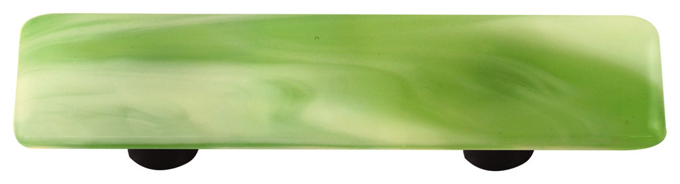 Art Glass Rectangle Swirl Pull, Black Post, Light Green Swirl