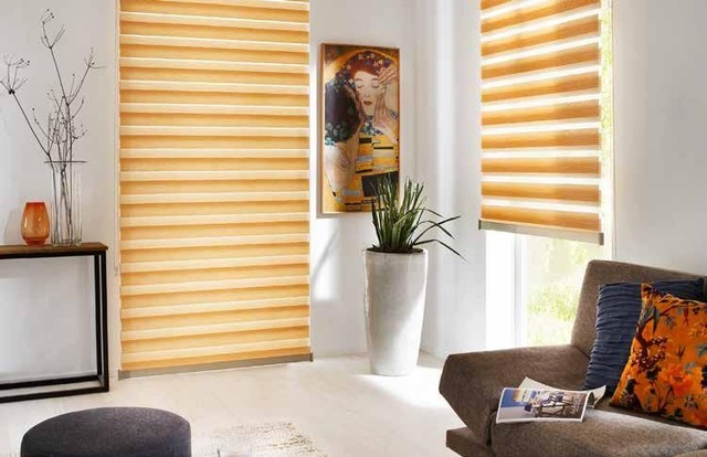 Double Roller Shades moderno-camera-da-letto