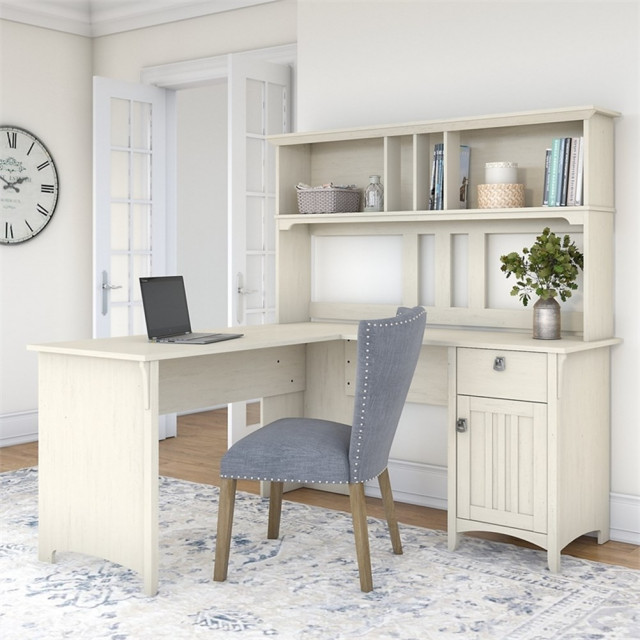 Scranton & Co Wood L Shaped Desk with Hutch in Antique White ...