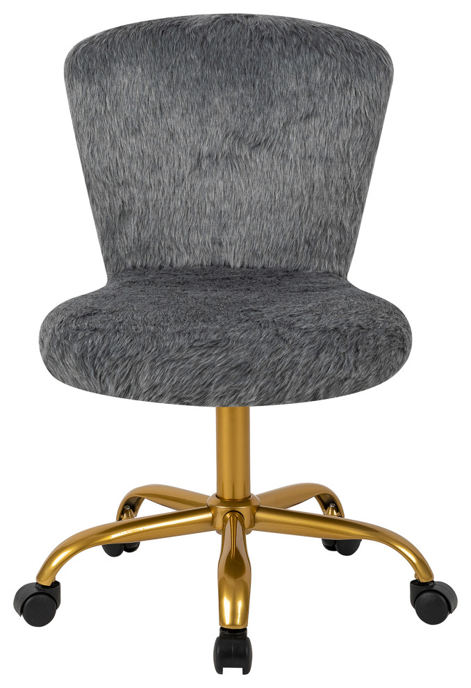 Faux Fur Upholstered Makeup Vanity Chairs With Golden Lacquer Base