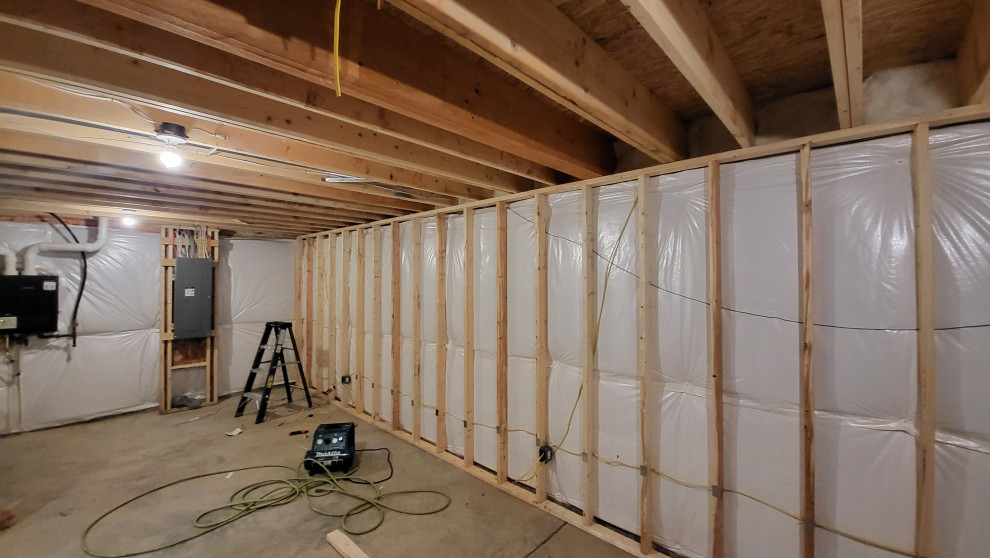 frame hang a finish and flooring basement