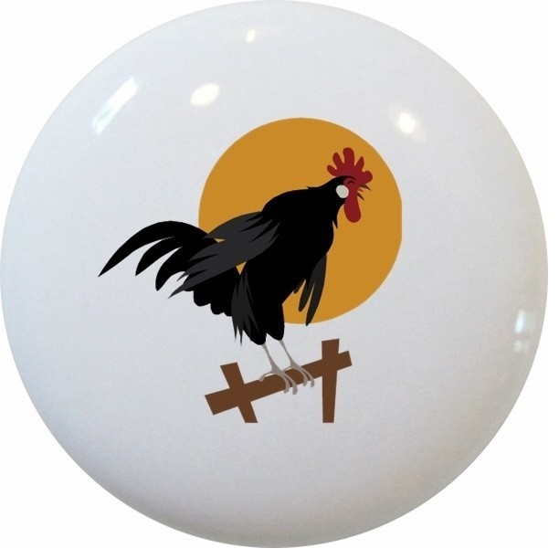Rooster on Fence Ceramic Knob