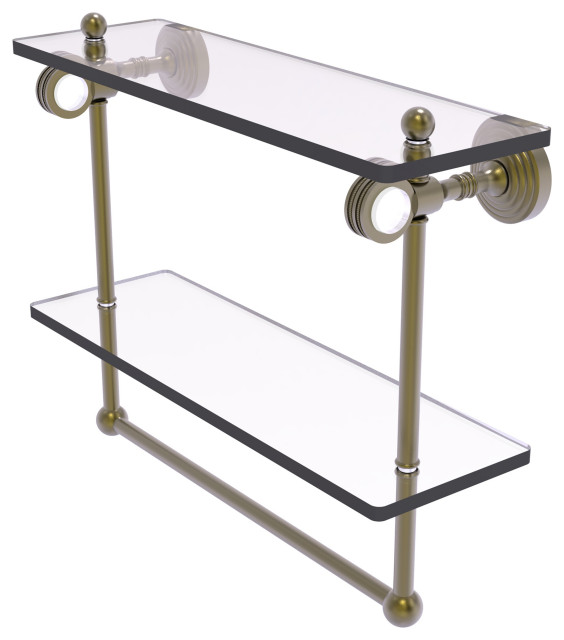 Pacific Grove 16" Double Dotted Glass Shelf and Towel Bar, Antique Brass