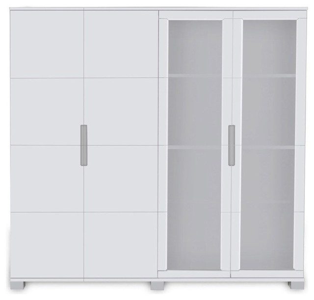 Hayes Modern Executive Wall Unit With Glass Doors And Shelving White