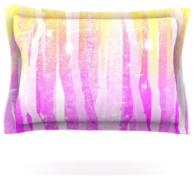 Frederic Levy-Hadida "Jungle Stripes Pink" Yellow Painting Pillow Sham, Cotton,