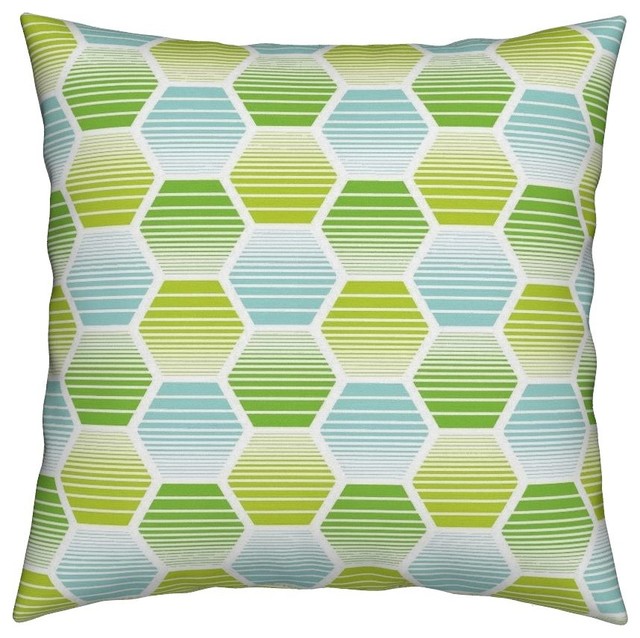 Hexagon Geometric Modern Green Aqua Blue Throw Pillow