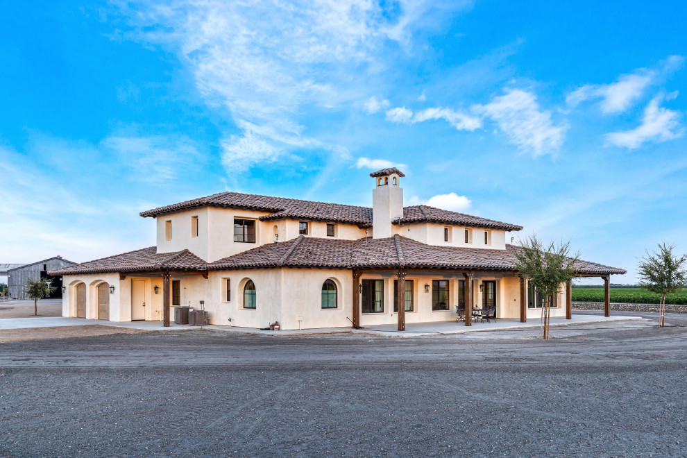 Tuscan Farm Estate Rear Elevation at Sunset | Tuscan Farmhouse