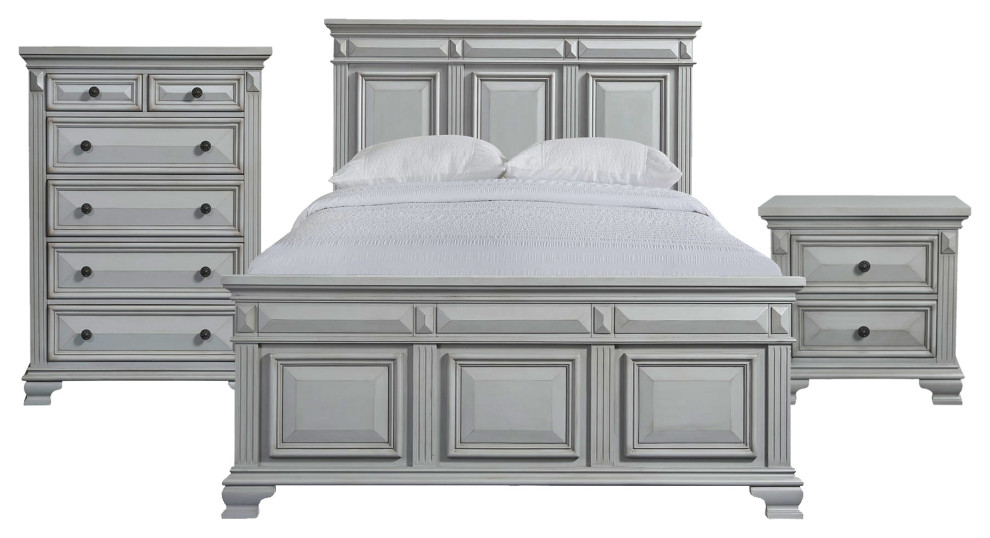 Picket House Trent Queen Panel 3 Piece Bedroom Set, Gray Traditional