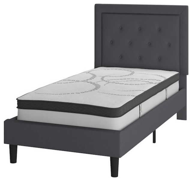 Flash Furniture Roxbury Twin Platform Bed Set, Dark Gray, SL-BM10-29-GG