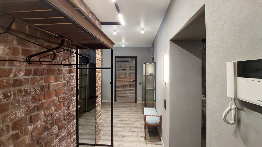 Лофт в квартире фотографа: кухня и холл, 103 кв. м.