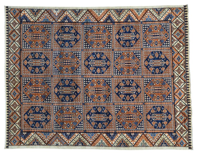 8'2"x10'6" Afghan Ersari Block Design Hand Knotted Oriental Rug R30315