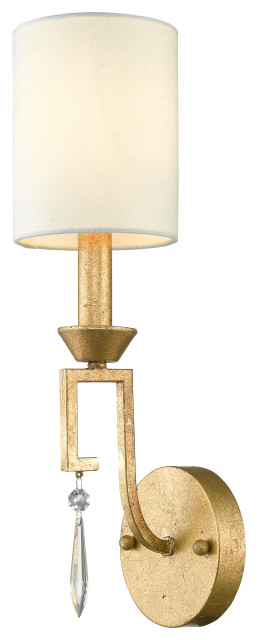 17" Lemuria 1-Light Wall Sconce, Distressed Gold With White Shade