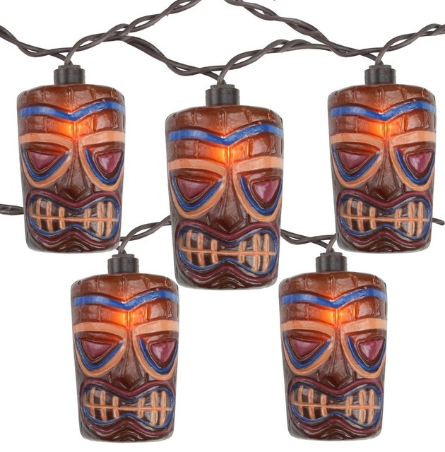 Set Of 10 Tropical Paradise Brown Tiki Garden Patio Lights Wire