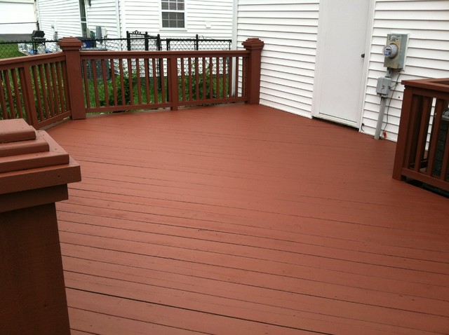 Deck Restoration w/red solid stain - Traditional - Deck ...