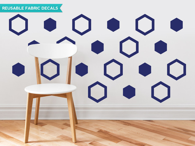 Hexagon Fabric Wall Decals, Set of 16, Navy