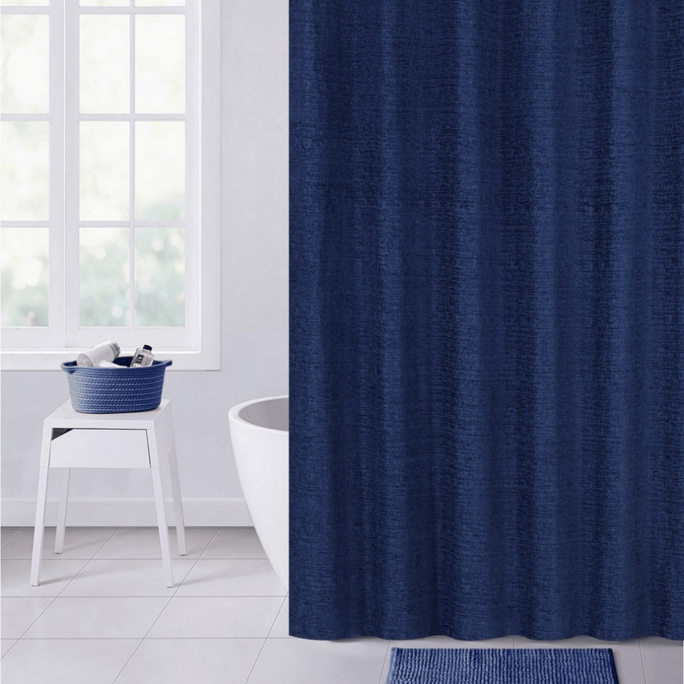 Navy Blue Soft Textured Shower Curtain Contemporary Shower Curtains