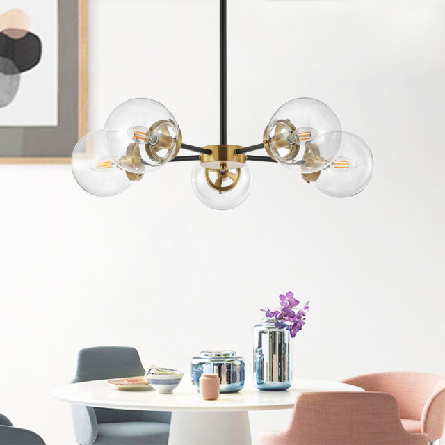 5-Light Modern Sputnik Chandelier With Glass Globe Shades - Midcentury ...