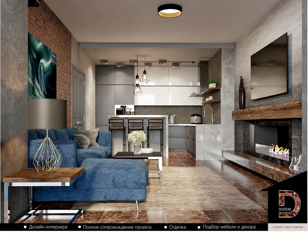 Дизайн гостиной-студии в стиле Лофт