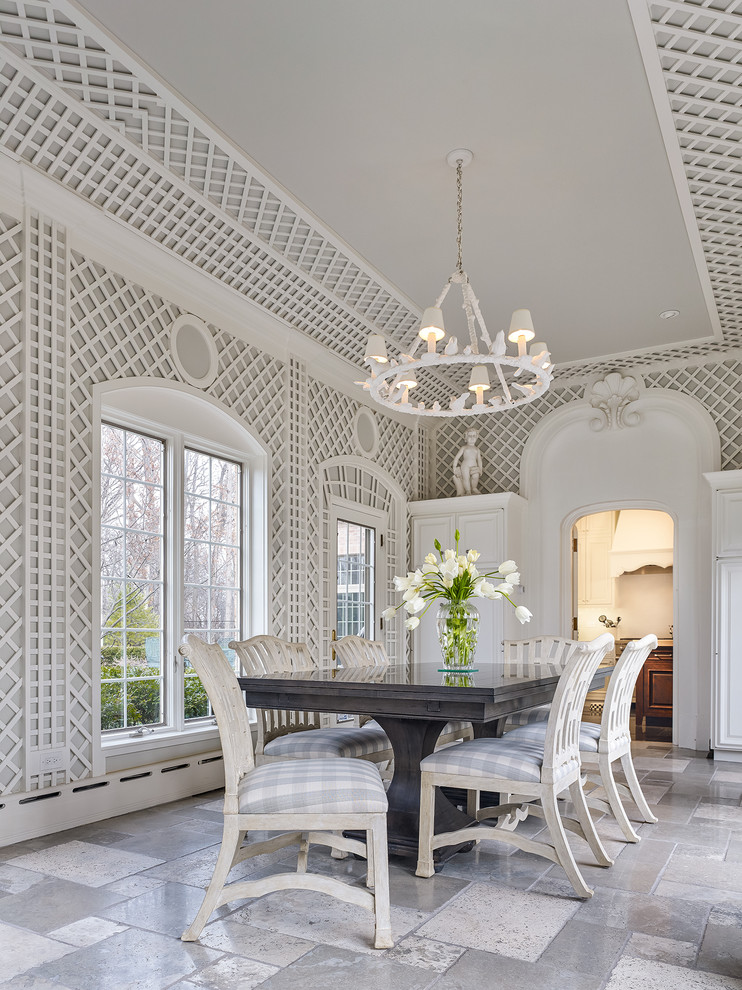Traditional separate dining room in Chicago with white walls.