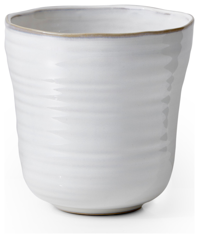 Blue and White Decorative Ceramic Ripple Pot, White, Large
