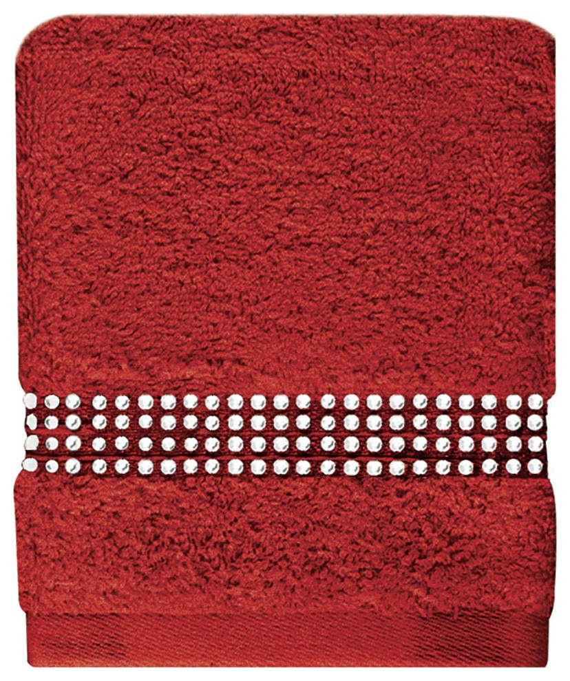 Sparkles Home Rhinestone Stripe Fingertip Towel (Set of 2) - Red