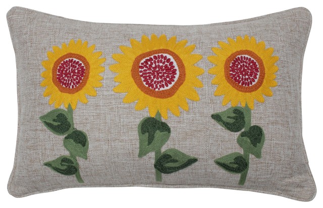Sunflower Delight Embroidered Decorative Pillow Berry/Yellow/Green