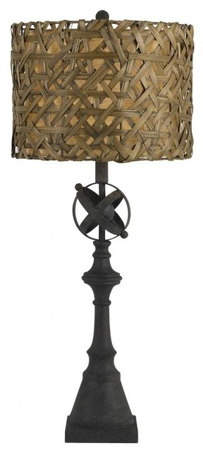 Iron Deming Single Light 33" High Table Lamp with Brown Fabric Bamboo Shade