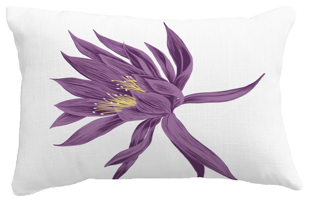 Hojaver Floral Print Throw Pillow With Linen Texture, Purple, 14"x20"