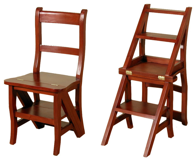 Cherry Convertible Ladder Chair Office Home Library Step Stool ...