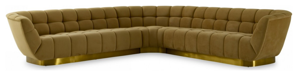 Divani Casa Granby Glam Style Mustard and Gold Fabric Finish Sectional Sofa