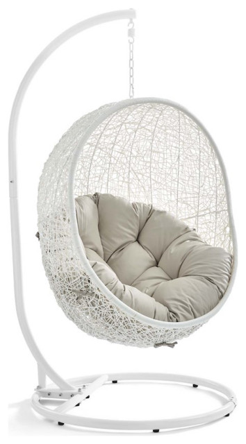 Modway Hide Outdoor Patio Swing Chair/Stand, White/Beige -EEI-2273-WHI-BEI