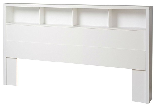 King Size Bookcase Headboard With Storage Shelves In White