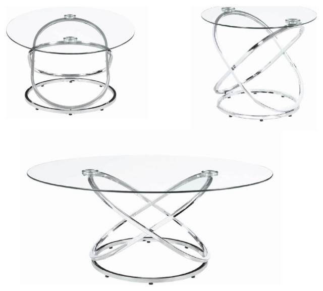 Modern 3 Piece Coffee Table Set With 2 End Tables Glass Tabletop Chrome Coffee Tables by Dot