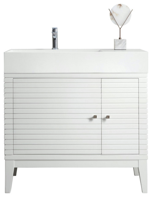 Linear 36" Single Vanity, Glossy White w/ Glossy White Composite Top ...