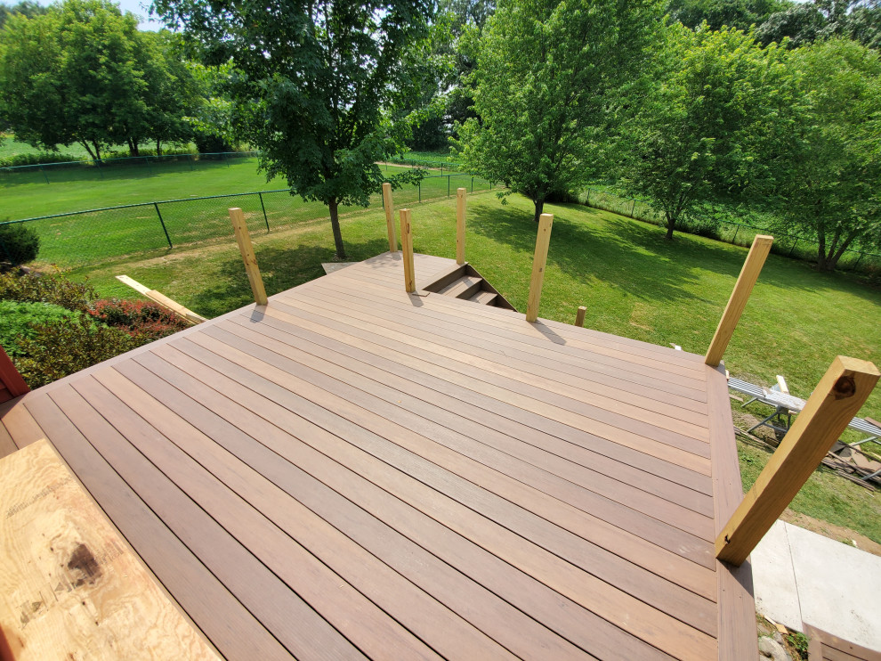 Composite deck completed before railing installation