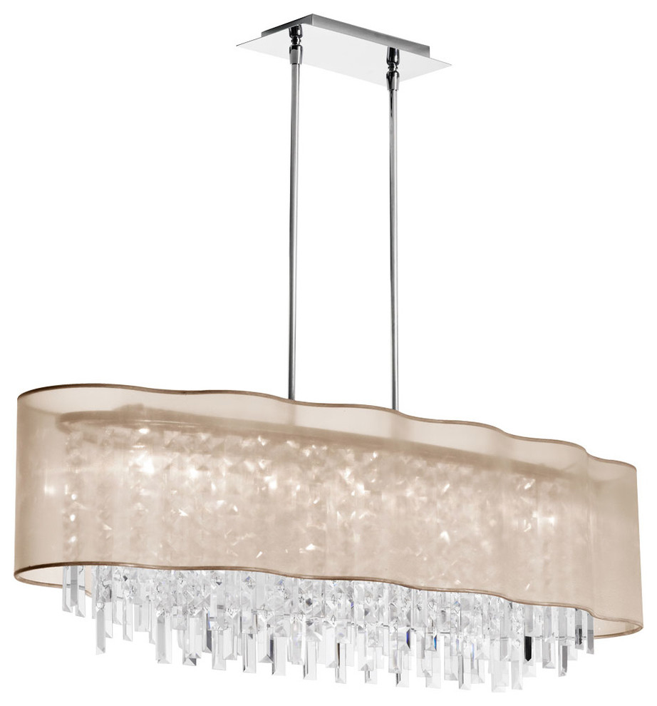 8Light Horizontal Crystal Chandelier, Gold Laminated Organza Shade Chandeliers by Eager
