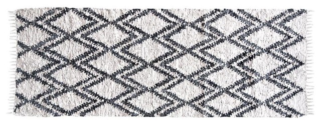 Berber Leather and Cotton Rug, 140x200 cm