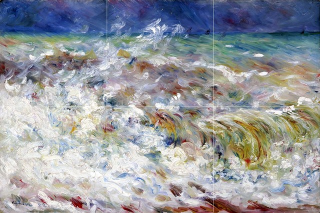 Rose Tile Mural Backsplash Ceramic Seascape sea waves tree mountain cliffs G 