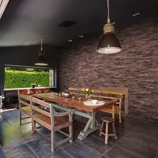 Artisan Eucalyptus Wood Feature Wall Modern Dining Room