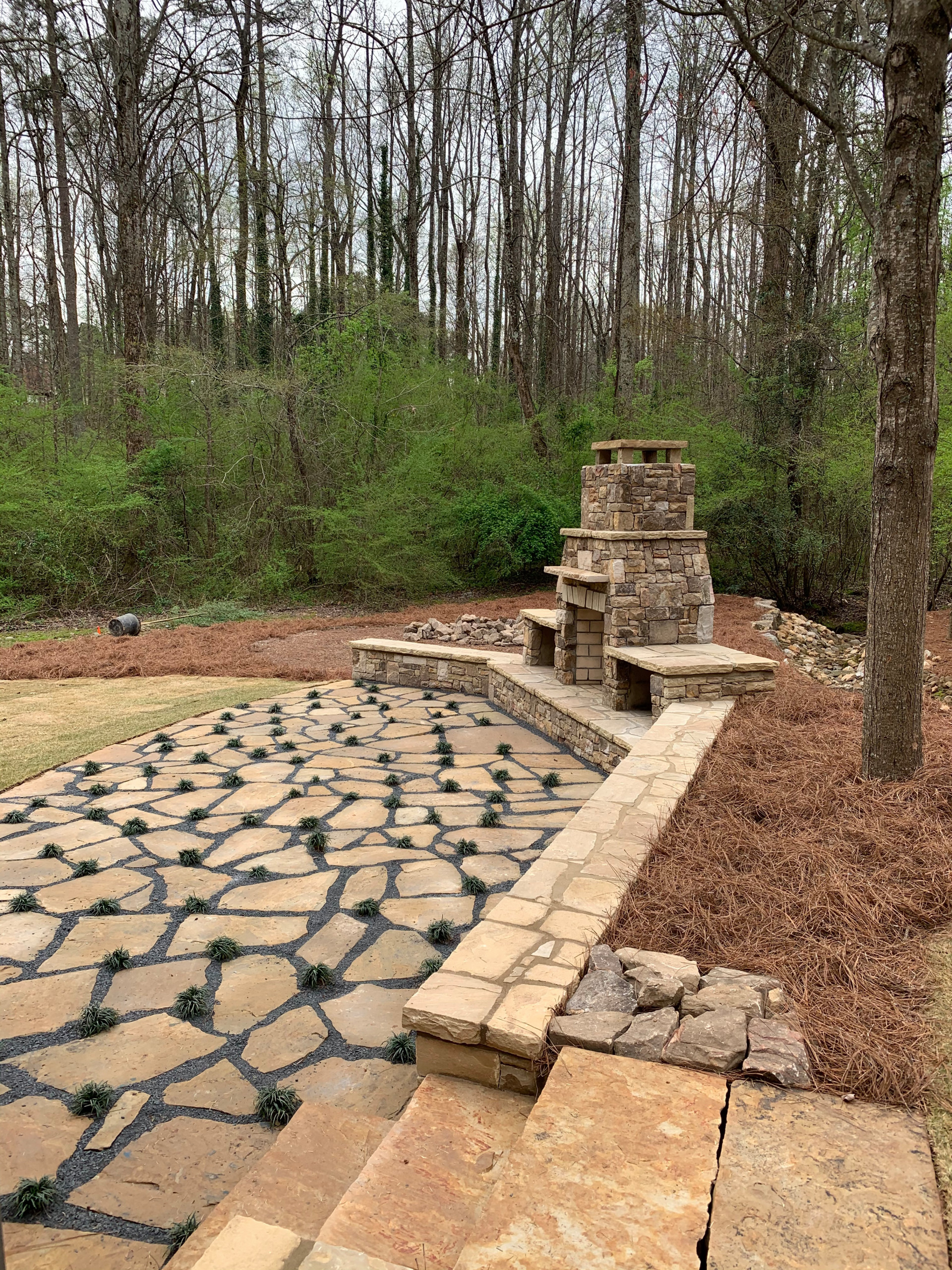 Smyrna outdoor enhancements - Stacked Stone Fireplace, Flagstone Patio, Stacked