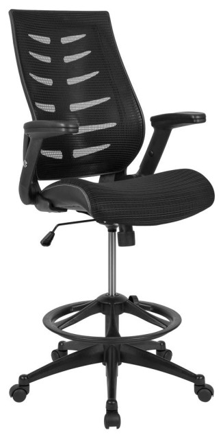 High Back Black Mesh Spine-Back Ergonomic Drafting Chair with Adjustable...