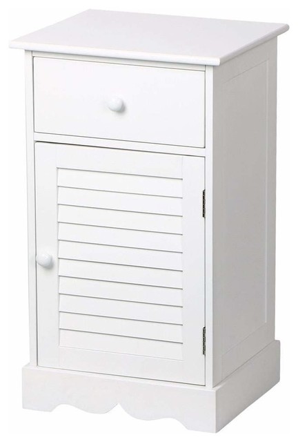 Contemporary Nightstand Wood One Drawer And Slatted Door White Finish Contemporary Nightstand Wood One Drawer And Slatted Door White Finish