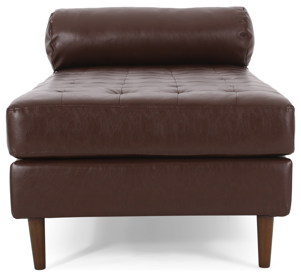 Elkjer Mid Century Modern Faux Leather Tufted Chaise Lounge with Bolster Pillow Midcentury