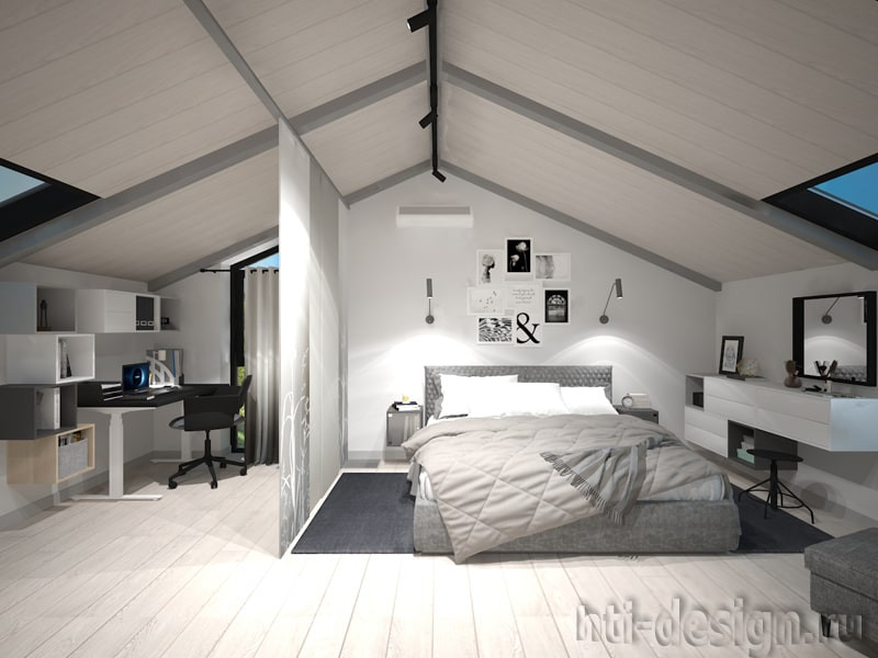 Спальня 25 кв.м в мансарде