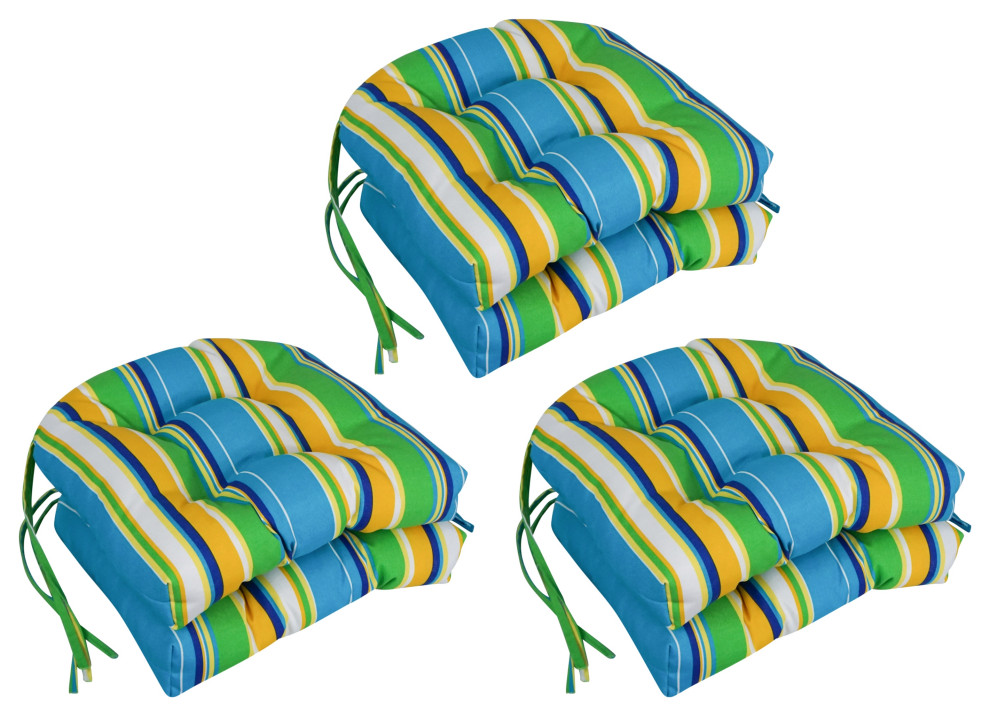 16" Patterned Outdoor UShaped Tufted Chair Cushions, Set of 6, Covert