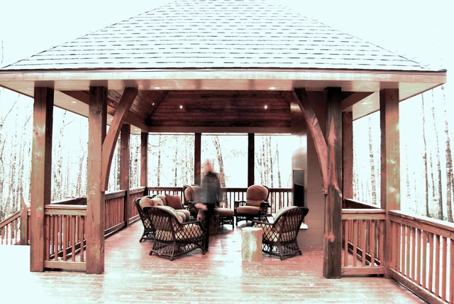 Detached Porch With Lake View Fireplace Traditional Verandah