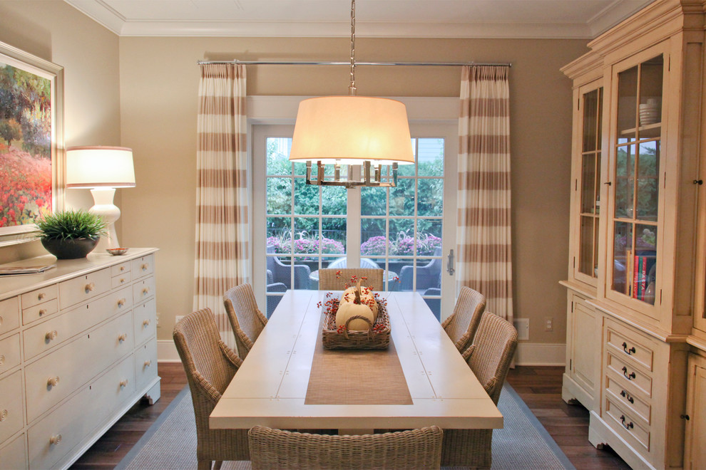 Design ideas for a traditional dining room in Birmingham with beige walls and dark hardwood floors.