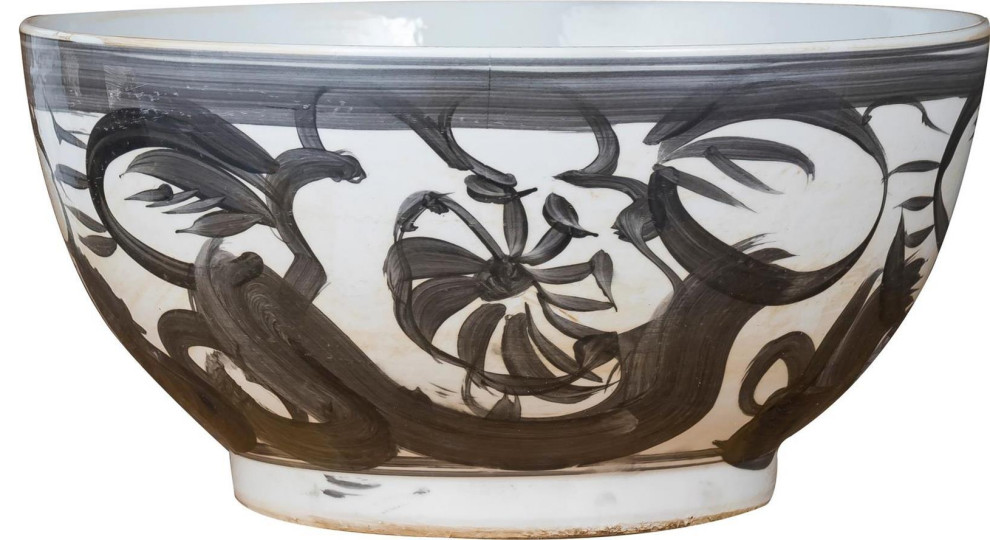 Bowl Twisted Flower Black Porcelain Handmade Hand-Crafted