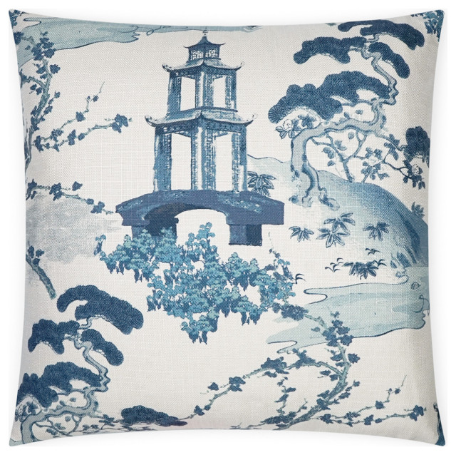 Sakura Pillow Indigo, 24" x 24" Asian Decorative Pillows by